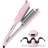 imageCurling Iron Hair Crimper Waver  TYMO ROVY Beach Waves Curling Wand Ionic Deep Waver Hair Curler Tool with Ceramic 3 Barrel for Women Dual Voltage AntiScald Easy to Use Pink 1 InchPink