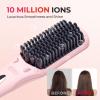 imageTYMO Ionic Hair Straightener Brush  OneStep Hair Straightener for Women Straightening Brush with Negative Ions 16 Temp Settings LCD Display Dual Voltage Hot Comb Flat Iron for FrizzFree StylesPink