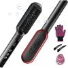 imageTYMO Ring Plus Ionic Hair Straightener Brush  Straightening Comb with Negative Ions for Women Titanium Coating 9 Temp Settings ampamp LED Display Dual Voltage Professional Styling Tools Gold BlushRed
