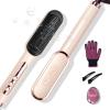 imageTYMO Ring Plus Ionic Hair Straightener Brush  Straightening Comb with Negative Ions for Women Titanium Coating 9 Temp Settings ampamp LED Display Dual Voltage Professional Styling Tools Gold BlushGold Blush