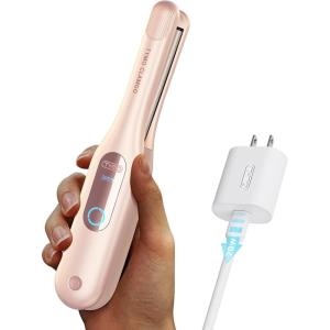 imageCordless Mini Flat Iron Curling Iron  TYMO Hair Straightener and Curler 2 in 1 for Short Hair Portable Small Pencil Flat Iron with Curved for Travel Lightweight OnTheGo Dual Voltage Gold PinkGold Pink