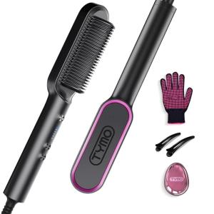 imageHair Straightener Brush TYMO Ring Hair Straightener Comb Straightening Brush for Women with 5 Temps 20s Fast Heating ampamp Dual Voltage BlackBlack