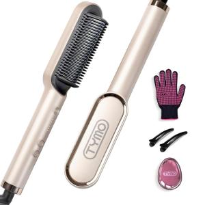 imageHair Straightener Brush TYMO Ring Hair Straightener Comb Straightening Brush for Women with 5 Temps 20s Fast Heating ampamp Dual Voltage BlackElegant Gold