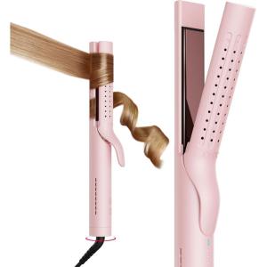 imageTYMO Airflow Curling Iron for Lasting Curls  Flat Iron Hair Straightener and Curler 2 in 1 AntiScald Ionic Curling Wand 125 Inch 360 Cool Air 5 Temps ampamp Dual Voltage for Long Short Hair PinkPink