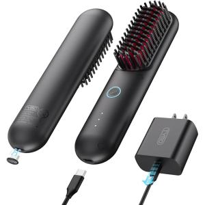 imageTYMO Cordless Hair Straightener Brush  Porta PRO Portable Straightening Brush for Travel Mini Ionic Hot Comb Straightener for Women Lightweight onThego Cordless and Fast Charger Dual PowerBlack