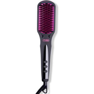 imageTYMO Ionic Hair Straightener Brush  OneStep Hair Straightener for Women Straightening Brush with Negative Ions 16 Temp Settings LCD Display Dual Voltage Hot Comb Flat Iron for FrizzFree StylesElegant Matte Black