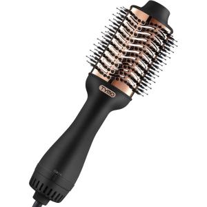 imageTYMO Pink Volumizer Hair Dryer Brush with Titanium Barrel 1200W 3 Speeds Nylon Bristles Ionic Technology Salon Longlasting Hairstyles Hot Air Brush for Women Designed for 120V USA OutletsGold