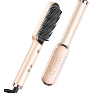imageTYMO Ring Hair Straightener Brush  Hair Straightening Iron with Builtin Comb 20s Fast Heating ampamp 5 Temp Settings ampamp AntiScald Perfect for Professional Salon at Home Sakura PinkPeach