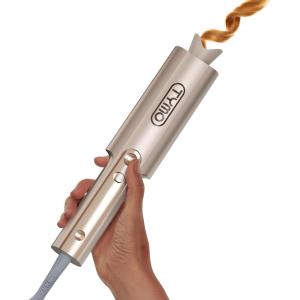 imageUpgraded Automatic Rotating Curling Iron  TYMO Long Barrel Curling Wand for Long Hair Ceramic 1 Inch Hair Curler AntiScald TangleFree 600M Ionic Dual Voltage for Easy Lasting Curls GoldGold