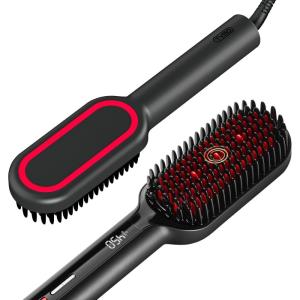 imageUpgraded Hair Straightener Brush  TYMO Ionic Straightening Brush with Dense Bristles 16 Temps Dual Voltage  Heat Brush Straightener for Women  AntiScald Flat Iron Comb for Thick Curly HairBlack