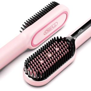 imageUpgraded Hair Straightener Brush  TYMO Ionic Straightening Brush with Dense Bristles 16 Temps Dual Voltage  Heat Brush Straightener for Women  AntiScald Flat Iron Comb for Thick Curly HairPink