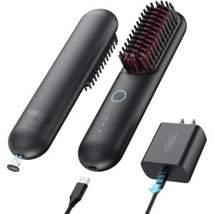 imageTYMO Cordless Hair Straightener Brush  Porta PRO Portable Straightening Brush for Travel Mini Ionic Hot Comb Straightener for Women Lightweight onThego Cordless ampamp Fast Charger Dual Power Black