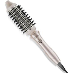 imageTYMO Thermal Brush Curling Brush  STYLUX 17 Inch Blowout Volumizer with FlexiFit for Hair Straightening Heated Round Styler Tool Hair Straightener and Curler 2 in 1 Dual Voltage Metallic GrayGold