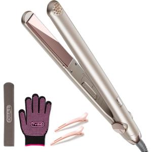imageTYMO Flat Iron Hair Straightener  Titanium Hair Straighteners for Women 1 Inch Professional Travel Flat Iron Portable Straightener and Curlers with 10s Heat Up 32 Temp Dual Voltage ampamp LED Display