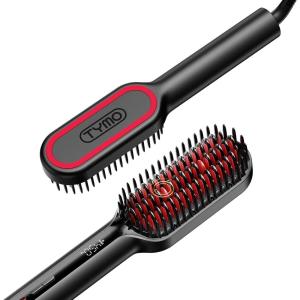 imageTYMO Hair Straightener Brush  Upgraded Ionic Compact Straightening Brush with WaveDesign Bristles for Fast Smooth Styling Lightweight Hot Comb ampamp Travel Flat Iron for Women 1 Billion Ions Black