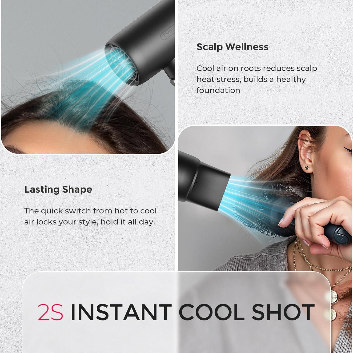 imageTYMO Blow Dryer Hair Dryer for Women  300 Million Ionic Hairdryer with Diffuser ampamp Comb Attachment for Curly Hair Professional Blowdryer with Cool Air Button Small Travel 077 lb Lightweight Black